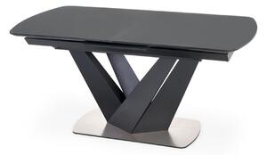 Asztal Houston 1238, Sötétszürke, Fekete, 77x90x160cm, Hosszabbíthatóság, Közepes sűrűségű farostlemez, Üveg, Fém