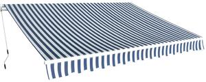 Kézi működtetésű összecsukható napellenző, kék-fehér, 350 cm
