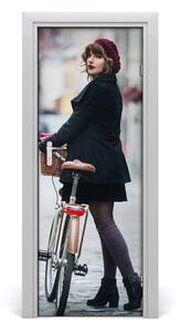 Ajtóposzter öntapadós Nő a kerékpár 75x205cm