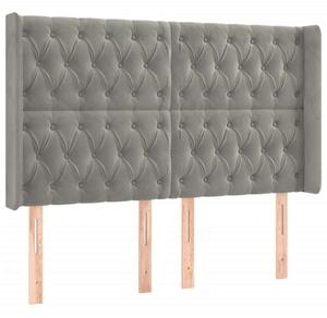 Világosszürke bársony led-es fejtámla 163x16x118/128 cm