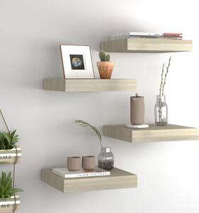 4 db tölgyszínű MDF lebegő fali polc 23 x 23,5 x 3,8 cm