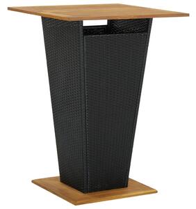 Fekete polyrattan és tömör akácfa bárasztal 80 x 80 x 110 cm