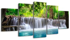 Vászonkép Színtiszta vízesés a dzsungelban - 5 részes Méretek: 150 x 70 cm