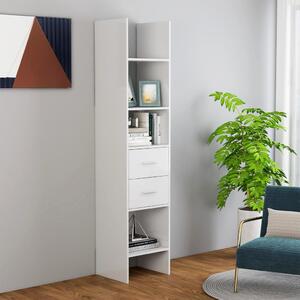 Magasfényű fehér szerelt fa könyvszekrény 40 x 35 x 180 cm