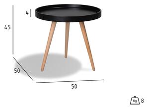 Opus fekete tárolóasztal bükkfa lábakkal, ⌀ 50 cm - Furnhouse