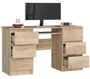 Íróasztal - Akord Furniture - 135 cm - 6 fiók - sonoma tölgy