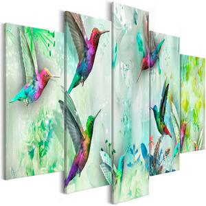 Vászonkép - Colourful Hummingbirds (5 Parts) Wide Green