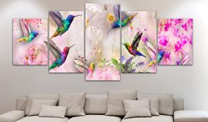 Vászonkép - Colourful Hummingbirds (5 Parts) Wide Pink
