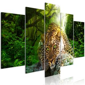 Vászonkép - Leopard Lying (5 Parts) Wide Green