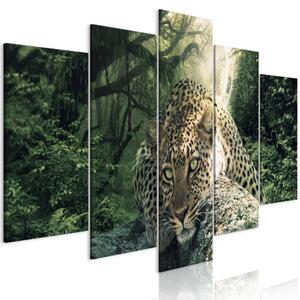 Vászonkép - Leopard Lying (5 Parts) Wide Pale Green