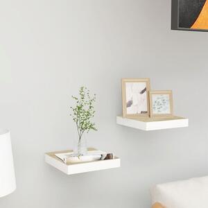 2 db tölgyszínű és fehér MDF lebegő fali polc 23x23,5x3,8 cm