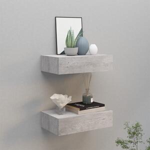 2 db betonszürke MDF falra szerelhető fiókos polc 40x23,5x10 cm
