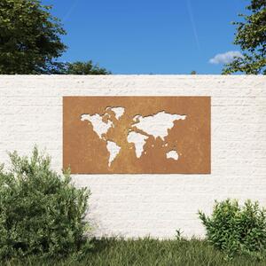 Világtérkép mintás corten acél kerti faldísz 105 x 55 cm