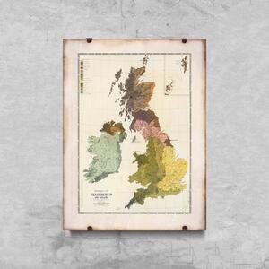 Retro plakát Retro plakát Nagy-Britannia és Írország régi térképe