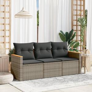 VidaXL 3-részes szürke polyrattan kerti ülőgarnitúra párnákkal