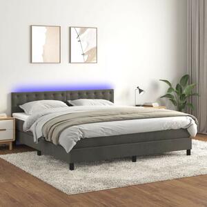 Sötétszürke bársony rugós és led-es ágy matraccal 180x200 cm