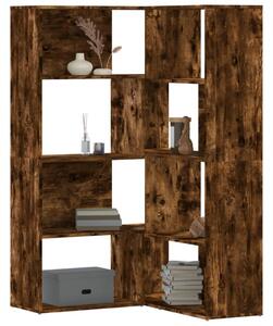 4 szintes füstös tölgy szerelt fa sarokkönyvespolc 85x85x140cm