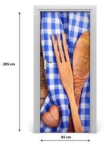 Poszter tapéta ajtóra fa evőeszközök 85x205