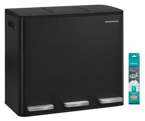 SONGMICS szelektív hulladékgyűjtő, 3 x 18L, lágy záródású pedálos szemetes, fekete