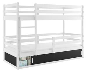 RAFAL 4 emeletes ágy+matrac+ágyrács ingyen, 80x190 cm, fehér/fekete