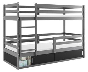 ERYK 1 emeletes ágy+matrac+ágyrács ingyen, 80x190 cm, grafit/fekete