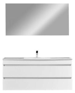 Cube 120 Fürdőszobabútor 1 medencés kerámia mosdóval tükörrel 60x120 cm magasfényű festett fehér