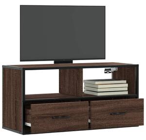 Barna tölgy színű szerelt fa és fém TV-szekrény 80x31x39,5 cm
