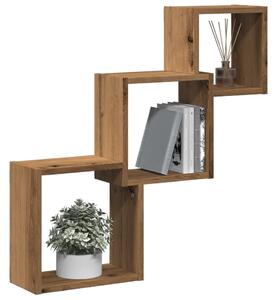 Kézműves tölgy színű szerelt fa fali kocka polcok 68x15x68 cm