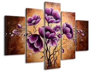 Kézzel festett kép Növo lila virágok - 5 részes Méretek: 150 x 105 cm