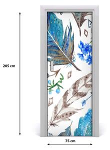 Poszter tapéta ajtóra Toll és virágok 75x205 cm