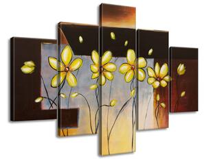 Gario Kézzel festett kép Sárga virágocskák - 5 részes Méret: 100 x 70 cm