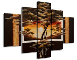 Gario Kézzel festett kép Afrikai táj fákkal - 5 részes Méret: 150 x 105 cm