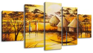Gario Kézzel festett kép Afrikai falu - 5 részes Méret: 150 x 70 cm