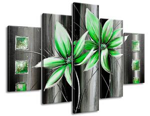 Kézzel festett kép Gyönyöru zöld virágok - 5 részes Méretek: 150 x 105 cm