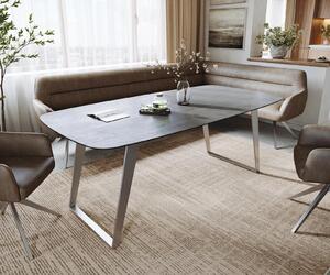 DELIFE Étkezőasztal Edge hajóformájú 200x100 cm kerámia beton szürke rozsdamentes acél ferde
