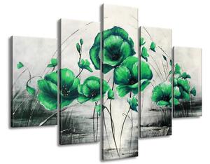 Gario Kézzel festett kép Zóld pipacsok - 5 részes Méret: 100 x 70 cm