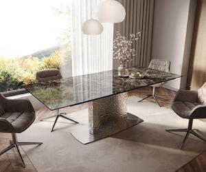 DELIFE Étkezőasztal Edge 180-220x100 kerámia Laminam® Emperador Extra Lucidato sötétbarna Wave rozsdamentes acél kihúzható