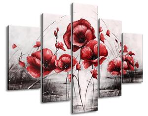 Gario Kézzel festett kép Piros pipacsok - 5 részes Méret: 150 x 105 cm