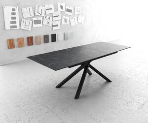 DELIFE Étkezőasztal Edge 180-220x90 cm kerámia Laminam® Nero Greco antracit kereszt láb téglalap fekete kihúzható