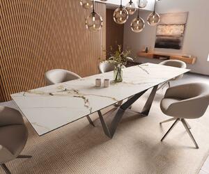 DELIFE Étkezőasztal Edge 300x100 kerámia Calacatta Luxe fehér arany szürke Spider laposacél rozsdamentes acél