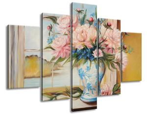 Kézzel festett kép Színes virágok vázában - 5 részes Méretek: 150 x 105 cm