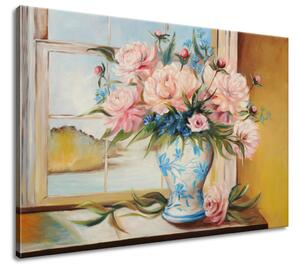 Kézzel festett kép Színes virágok vázában Méretek: 100 x 70 cm