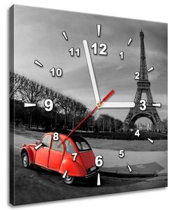 Órás falikép Vörös autó az Eiffel-torony mellett