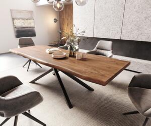 DELIFE Étkezőasztal Edge 260x100 XL akác barna kereszt láb téglalap fekete Live-Edge