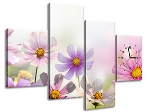 4 részes órás falikép Gyengéd virágok