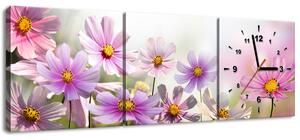 Órás falikép Gyengéd virágok - 3 részes Méretek: 90 x 30 cm