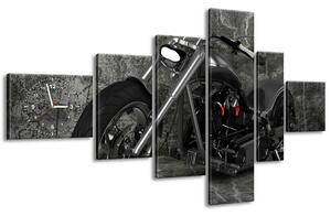 6 részes órás falikép Sötét motorkerékpár