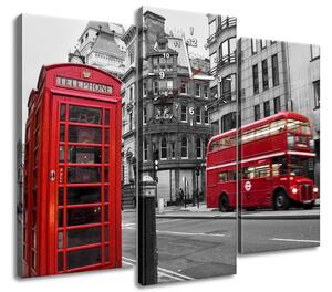 Órás falikép Telefonfülke Londonban UK - 3 részes Méretek: 90 x 70 cm