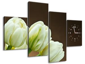 4 részes órás falikép Elbűvölő fehér tulipánok