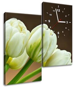 2 részes órás falikép Elbűvölő fehér tulipánok